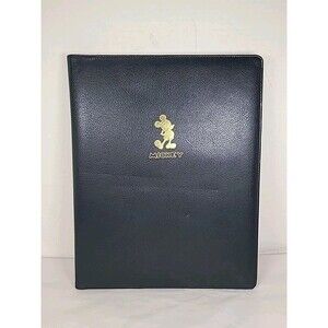 Disney Store Mickey Gold Collection Leather Portfolio Folder Notepad Pen Paper
